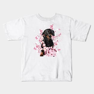 Blossom Black Dachshund Kids T-Shirt